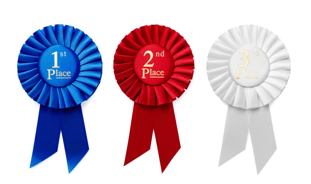 1st, 2nd and 3rd Place ribbon rosettes